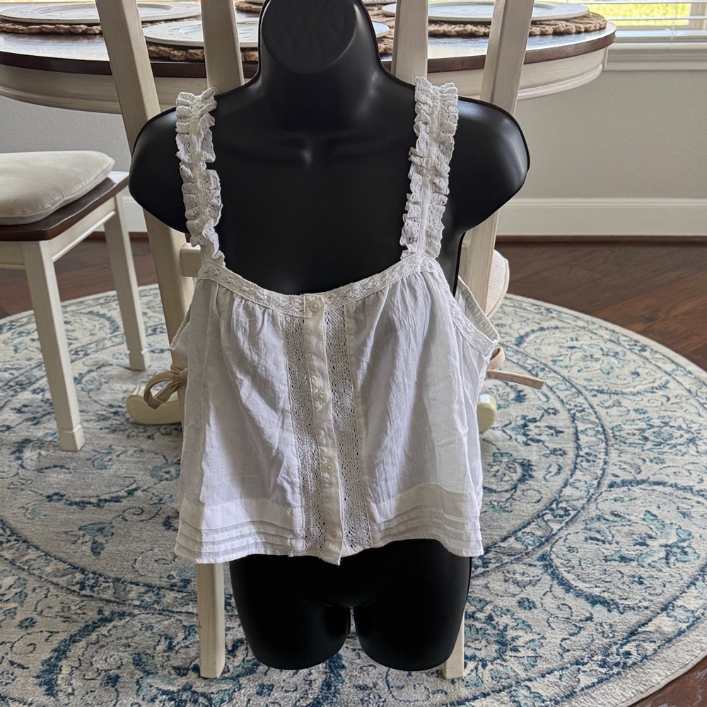 H&M White Ruffled Strap Crop Top